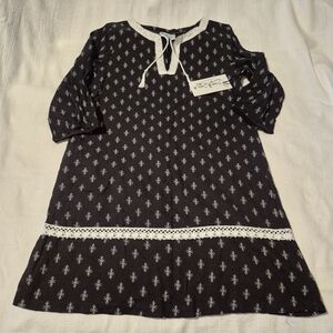 Pippa & Julie girls size 14 black dress with white design & trim lined NWT